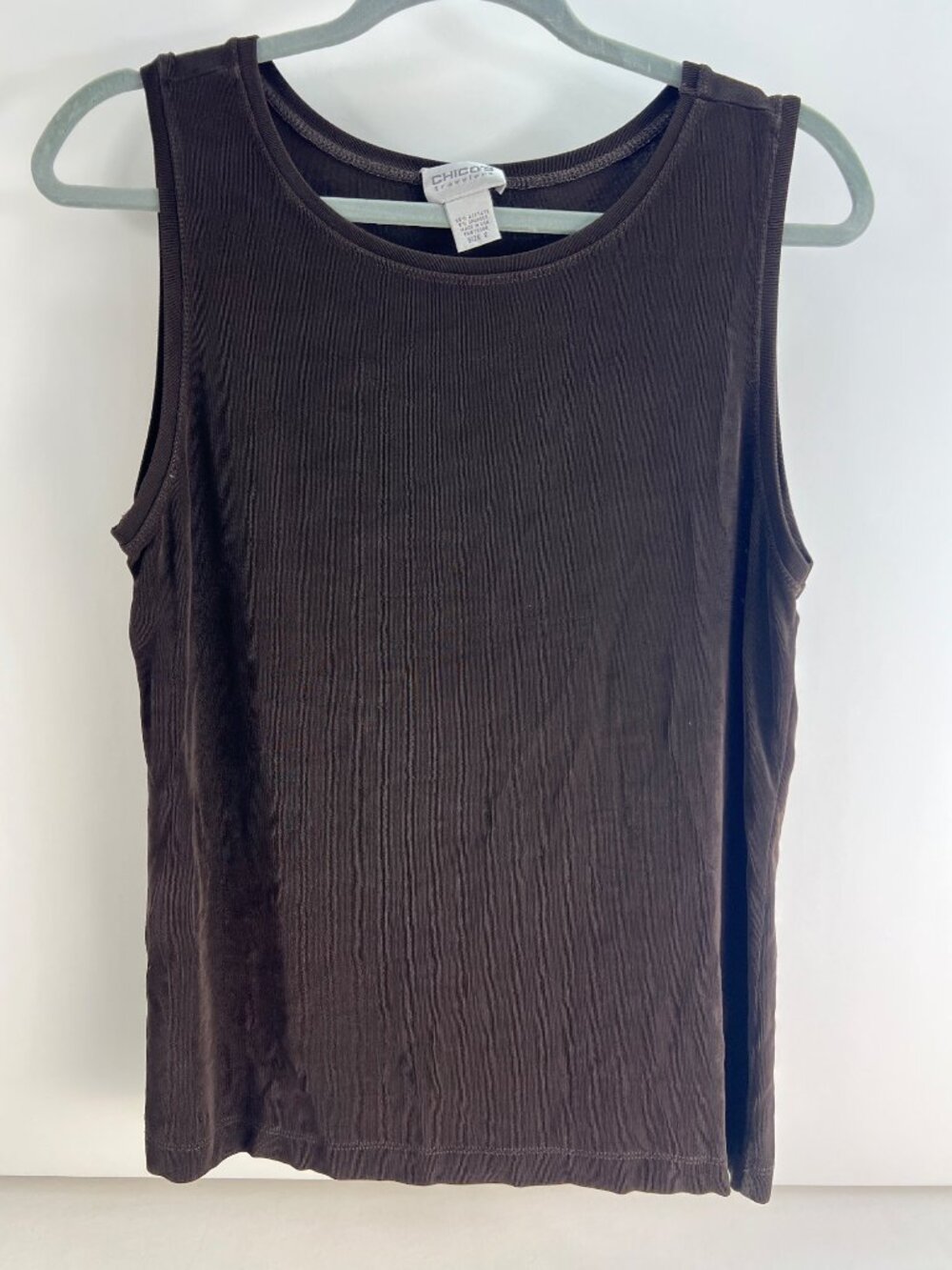 Chicos Travelers Brown Tank Top Size 2 Acetate Blend Sleeveless Made In USA